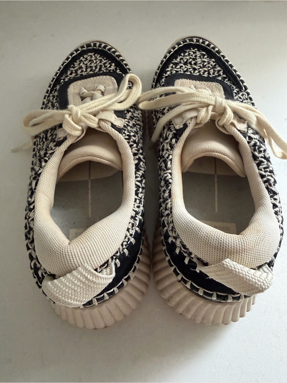 Dolce Vita Woven Platform Lace-Up Sneakers in Black & Cream - Picture 4 of 13